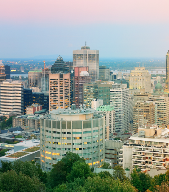 City skyline at sunset